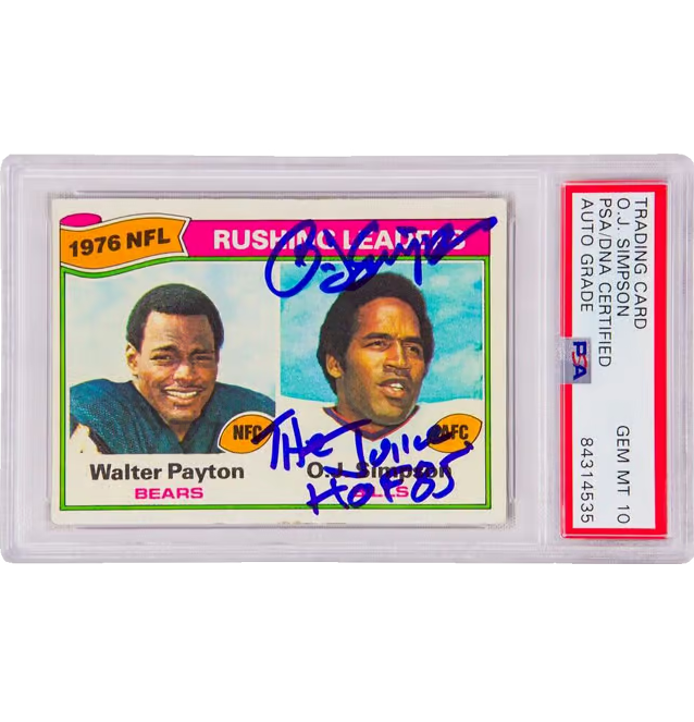 OJ Simpson Signed 1977 Topps Inscribed “THE JUICE H.O.F 85” – PSA 10
